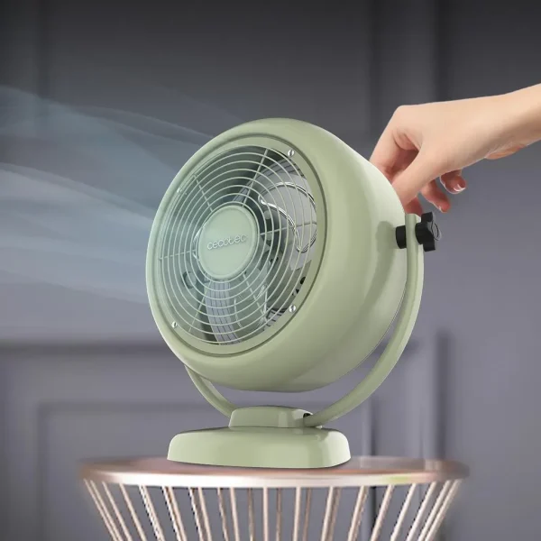 Imagen 8 Ventilador de sobremesa retro verde de 20 W y 8 pulgadas. Tecnología EnergySilence para un flujo de aire profundo y silencioso con 2 velocidades ajustables.