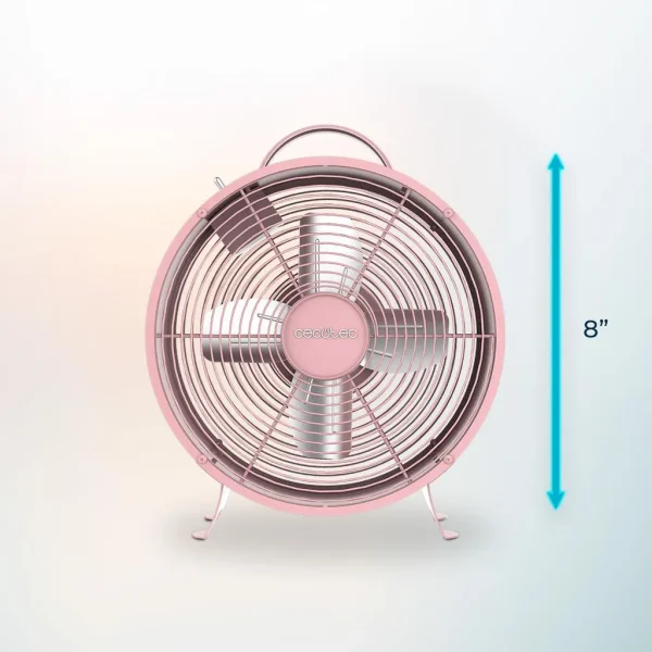 Imagen 3 Ventilador de sobremesa rosa estilo retro de 25 W con 4 aspas. Diseño compacto de 8" con oscilación automática y 2 velocidades para un flujo de aire constante.