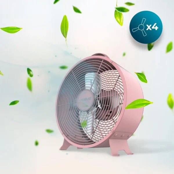 Imagen 4 Ventilador de sobremesa rosa estilo retro de 25 W con 4 aspas. Diseño compacto de 8" con oscilación automática y 2 velocidades para un flujo de aire constante.