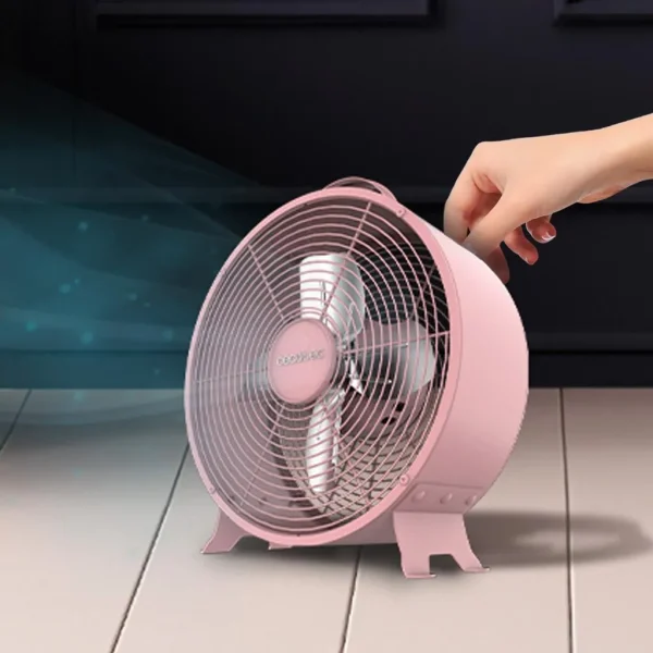 Imagen 7 Ventilador de sobremesa rosa estilo retro de 25 W con 4 aspas. Diseño compacto de 8" con oscilación automática y 2 velocidades para un flujo de aire constante.
