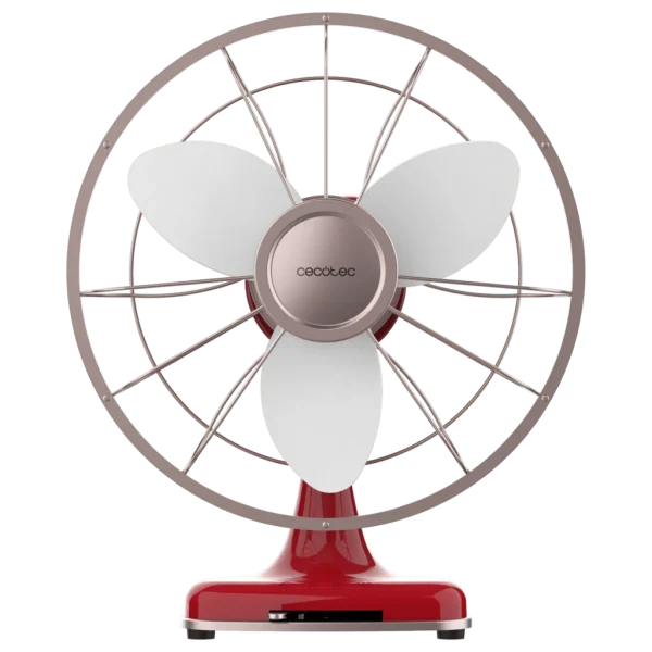 Imagen 3 Ventilador de sobremesa retro de 45 W con 30 cm de diámetro. Cuenta con 3 velocidades, oscilación automática, 4 aspas y elegante acabado metálico cromado.