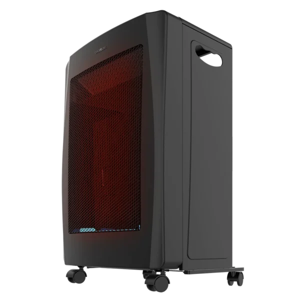 Vista frontal de la estufa de gas plegable ReadyWarm 4200 BlueFlame Foldable en color negro con tecnología de llama azul encendida
