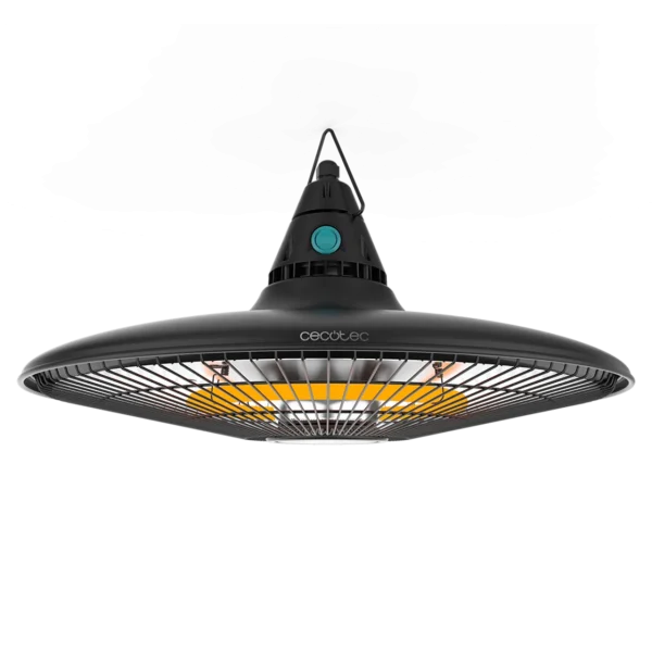 Imagen 2 Calefactor de exterior de techo con 1500 W de potencia. Cuenta con sistema de calefacción halógena, protección IP55 y mando a distancia para un control total.
