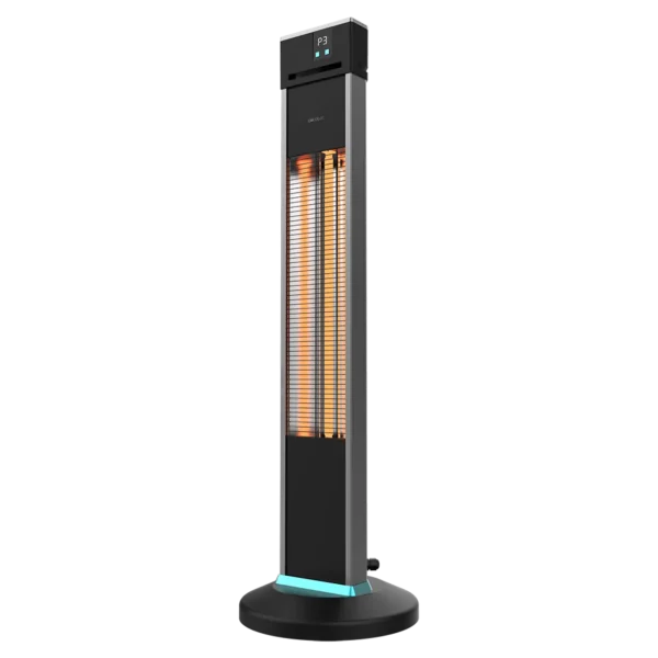Imagen 3 Calefactor halógeno de exterior de torre con 2000 W. Cuenta con 3 niveles de potencia, protección IP55 contra agua, pantalla LED y mando a distancia.