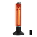 Calefactor de exterior ReadyWarm 1000 Power Tower de diseño vertical negro con elementos halógenos encendidos
