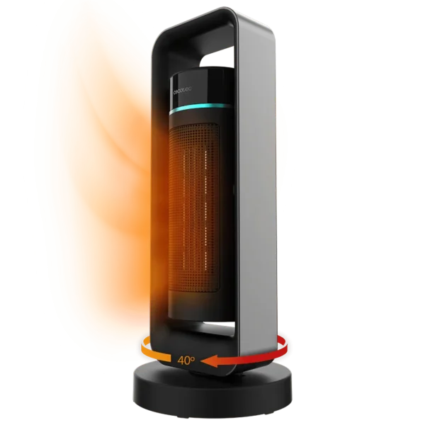 Calefactor cerámico vertical Cecotec ReadyWarm 2000 Max Ceramic Rotate Design en color blanco con rejilla negra y controles superiores