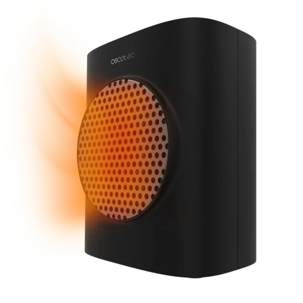 Vista frontal del calefactor cerámico de sobremesa Cecotec ReadyWarm 1570 Max Ceramic Smart Black con panel de control LED