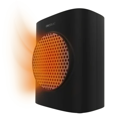 Vista frontal del calefactor cerámico ReadyWarm 1570 Max Ceramic Rotate Smart Black con pantalla LED encendida