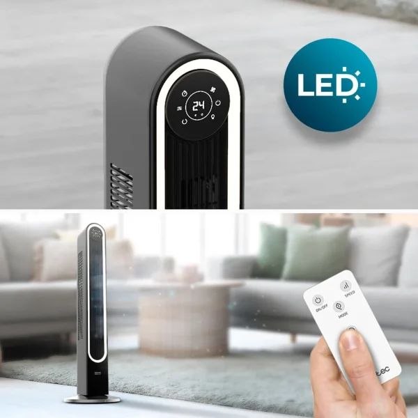 Imagen 7 Ventilador de torre EnergySilence 9090 Skyline Smart Light de 60 W con luz, mando a distancia, pantalla LED y oscilación. Diseño elegante y máxima eficiencia.