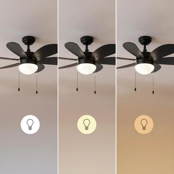 Imagen 7 Ventilador de techo de 36” y 50 W con luz. 6 aspas reversibles, tecnología EnergySilence, 3 velocidades y función verano/invierno para confort todo el año.