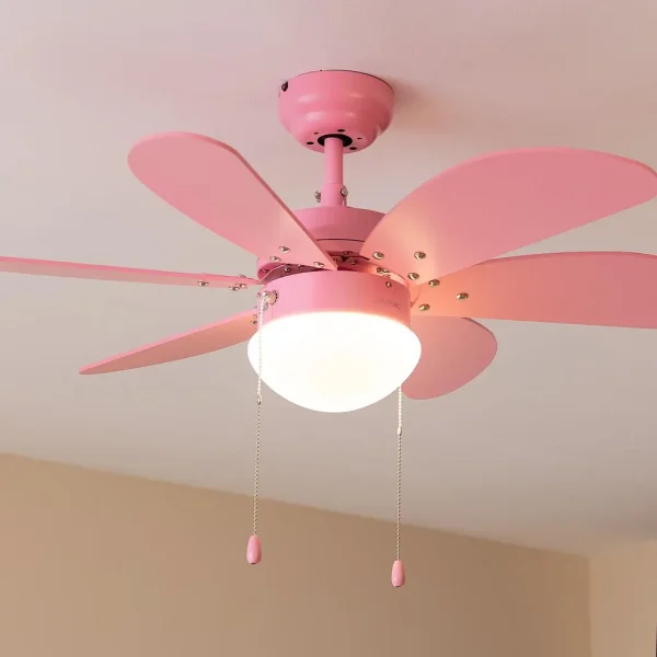 Imagen 5 Ventilador de techo rosa de 36” con luz y 50 W. Tecnología EnergySilence, 6 aspas reversibles y función verano-invierno para un ambiente confortable.