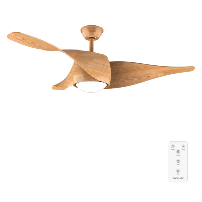 Ventilador de techo EnergySilence Aero 5290 WhiteWood con aspas de madera y luz LED encendida