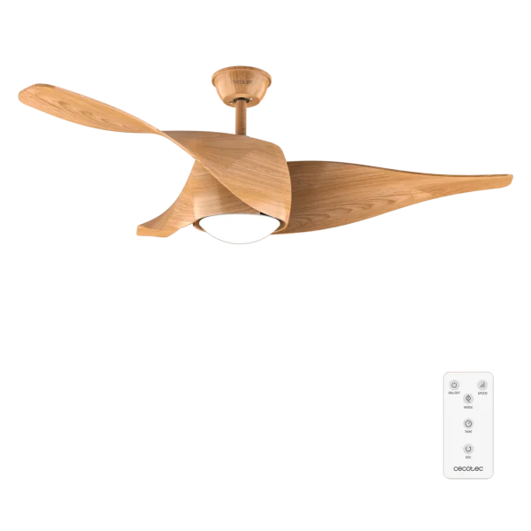 Ventilador de techo EnergySilence Aero 5290 WhiteWood con aspas de madera y luz LED encendida