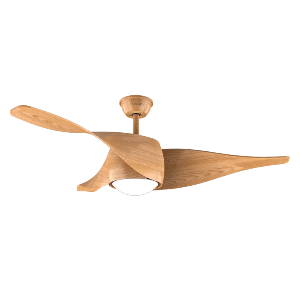 Imagen 2 Ventilador de techo DC de 52 pulgadas con luz LED y acabado en madera blanca. Motor silencioso de 40 W, mando a distancia y función verano-invierno eficiente.