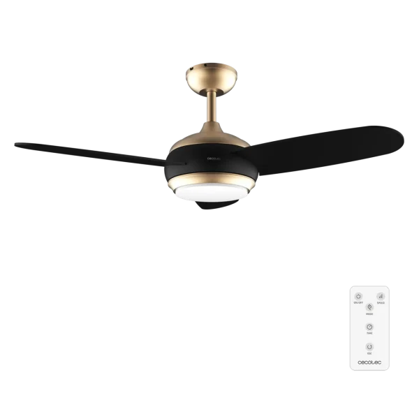 Ventilador de techo EnergySilence Aero 4265 GoldBlack con aspas reversibles y luz LED encendida