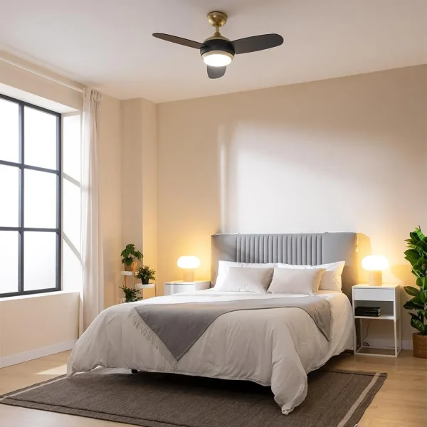 Imagen 4 Ventilador de techo de 42" con luz LED y motor de cobre de 65 W. Diseño reversible GoldBlack, 3 velocidades, temporizador y mando a distancia para máximo confort.