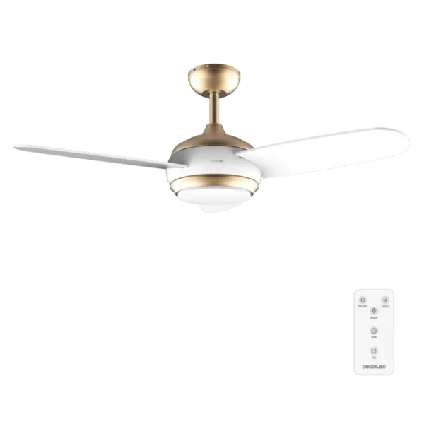 Ventilador de techo EnergySilence Aero 4265 GoldWhite con luz LED y aspas blancas