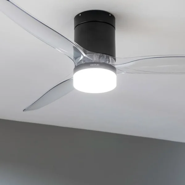Imagen 6 Ventilador de techo IP44 EnergySilence Aero 5285 con WiFi y aspas BlackTransparent. Motor DC 40W, 132 cm, 6 velocidades y función verano-invierno.