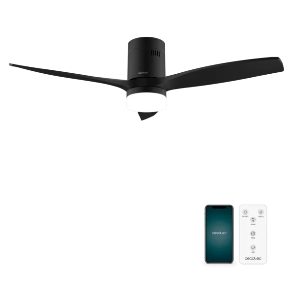Ventilador de techo Cecotec EnergySilence Aero 5600 Aqua Black&Black Connected vista frontal aspas negras