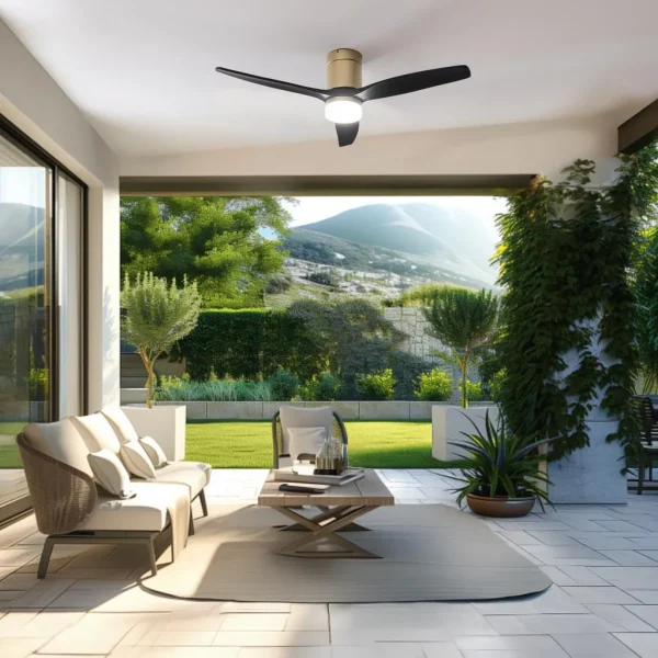 Imagen 4 Ventilador de techo IP44 con WiFi y luz LED. Motor DC 40 W, 132 cm, 6 velocidades, función verano-invierno y mando a distancia. Ideal para exteriores.