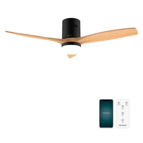 Ventilador de techo EnergySilence Aero 5600 Aqua Black&WhiteWood Connected vista frontal aspas madera