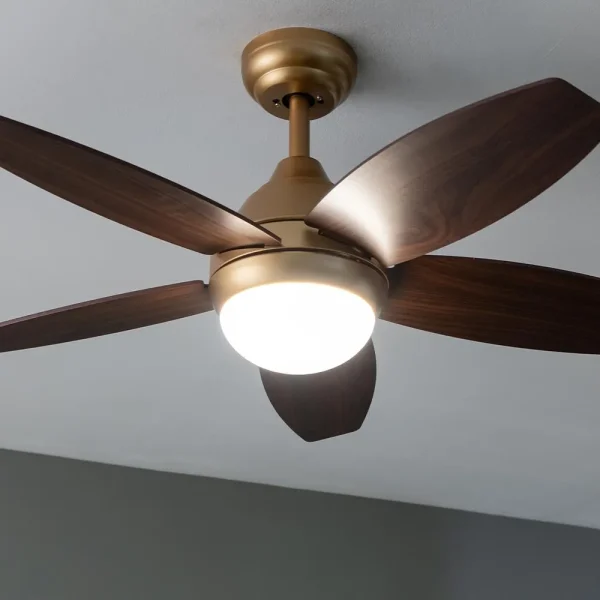 Imagen 6 Ventilador de techo de 42” con luz LED de 15W y acabado GoldDarkWood. Motor de 53W, 3 tonalidades de luz, mando a distancia y temporizador programable.