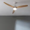 Imagen 3 Ventilador de techo con motor DC de 40 W, luz LED y mando a distancia. Silencioso, eficiente y con función verano-invierno. Diseño en blanco y madera.