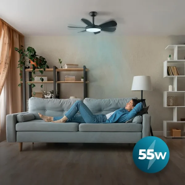 Imagen 3 Ventilador de techo EnergySilence Aero 5200 Black Pro con motor DC de 35 W. 52 pulgadas, 3 aspas, mando a distancia y función verano/invierno para el hogar.