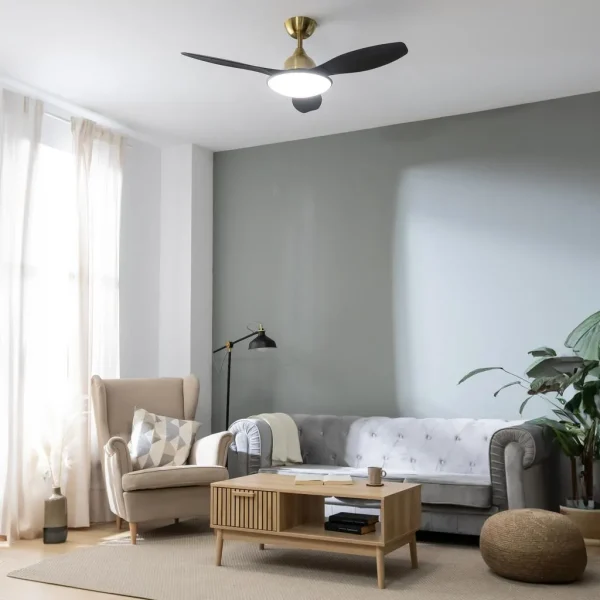 Imagen 4 Ventilador de techo EnergySilence 4800 Light GoldBlack con motor DC de 35 W. Luz LED, 48 pulgadas, 6 velocidades, temporizador y función verano/invierno.