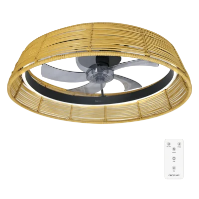 Ventilador de techo EnergySilence LampAero 600 Natural Design vista frontal con acabado estilo madera y luz LED