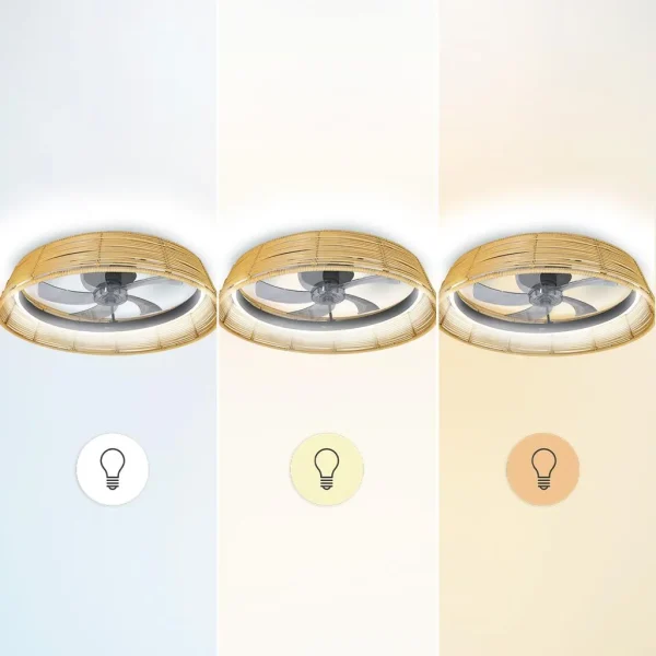 Imagen 5 Ventilador de techo compacto con luz LED de 45 W y motor DC de 15 W. Diseño natural, 5 aspas, control remoto, temporizador y sistema de inversión de giro.