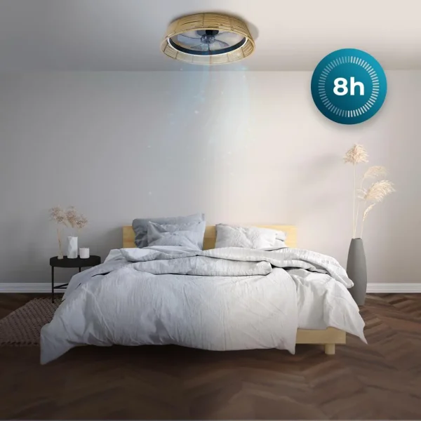 Imagen 7 Ventilador de techo compacto con luz LED de 45 W y motor DC de 15 W. Diseño natural, 5 aspas, control remoto, temporizador y sistema de inversión de giro.
