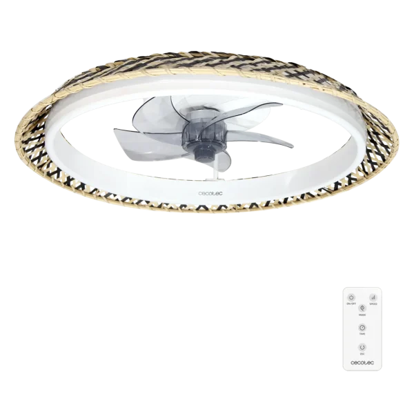 Ventilador de techo EnergySilence LampAero 610 Natural Design vista frontal con acabado madera y luz LED