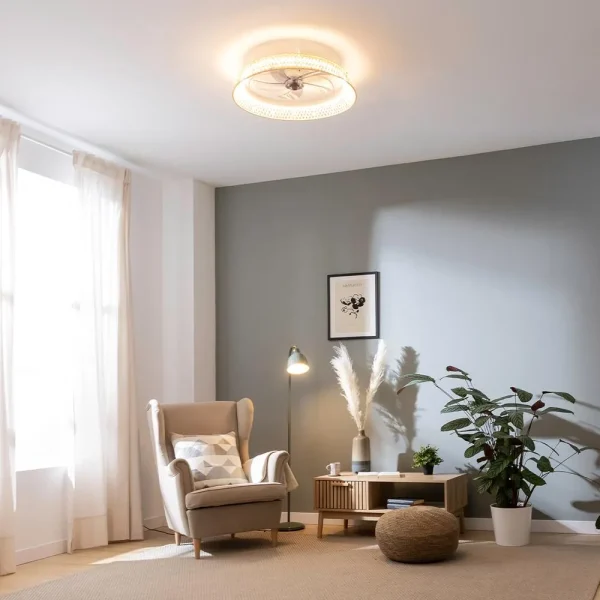 Imagen 4 Ventilador de techo con motor DC silencioso, luz LED 45W y mando a distancia. Diseño natural, 5 aspas y sistema de inversión de giro para verano e invierno.