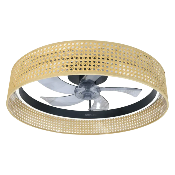 Imagen 2 Ventilador de techo beige con luz LED 45 W y motor DC de 15 W. Diseño compacto de 17 pulgadas, mando a distancia, 3 velocidades y función verano/invierno.