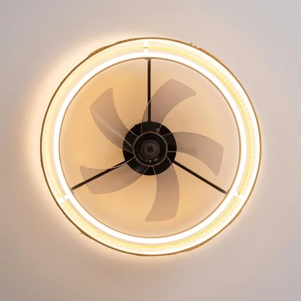 Imagen 5 Ventilador de techo beige con luz LED 45 W y motor DC de 15 W. Diseño compacto de 17 pulgadas, mando a distancia, 3 velocidades y función verano/invierno.