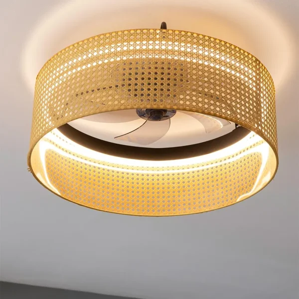 Imagen 6 Ventilador de techo beige con luz LED 45 W y motor DC de 15 W. Diseño compacto de 17 pulgadas, mando a distancia, 3 velocidades y función verano/invierno.