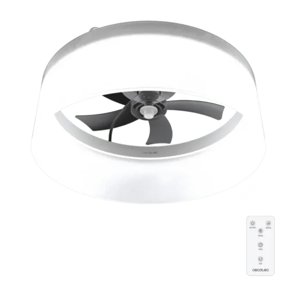 Ventilador de techo EnergySilence LampAero 650 White Design con luz LED encendida vista frontal