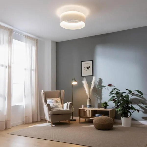 Imagen 4 Ventilador de techo con luz LED de 45W y motor DC silencioso de 15W. Diseño compacto de 17 pulgadas con 5 aspas, mando a distancia y función verano-invierno.