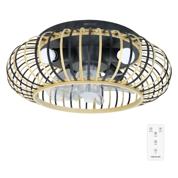 Ventilador de techo EnergySilence LampAero 600 Natural Wood con luz LED y motor DC vista frontal