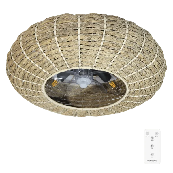 Ventilador de techo EnergySilence LampAero 650 Natural Wicker con luz LED y acabado en ratán vista frontal