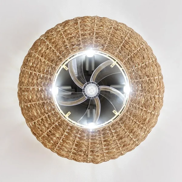 Imagen 5 Ventilador de techo con luz LED y diseño en ratán. Motor DC 20 W, 5 aspas ocultas, 3 velocidades, mando a distancia y función verano-invierno.