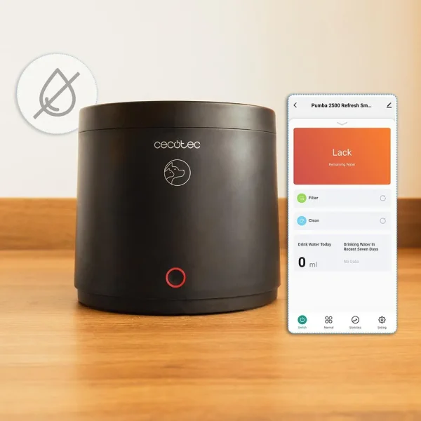 Imagen 8 Fuente automática para mascotas Cecotec Pumba 2500 Refresh Smart de 2,5L con control WiFi, sistema de filtrado y alertas inteligentes de mantenimiento.