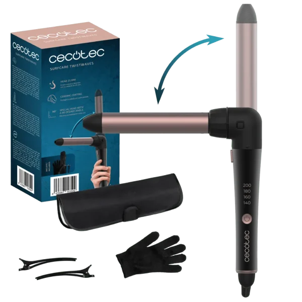 Rizador de pelo Cecotec SurfCare TwistWaves con cilindro de 25 mm y diseño ergonómico con codo de 90 grados