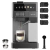 Cafetera multicápsula Cecotec FreeStyle Latte T color negro con tanque de leche frontal y adaptadores para diferentes sistemas de café.