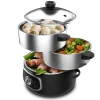 Vaporera eléctrica Cecotec Vapovita SteelPot de acero inoxidable con tres niveles de cocción llenos de verduras y alimentos al vapor