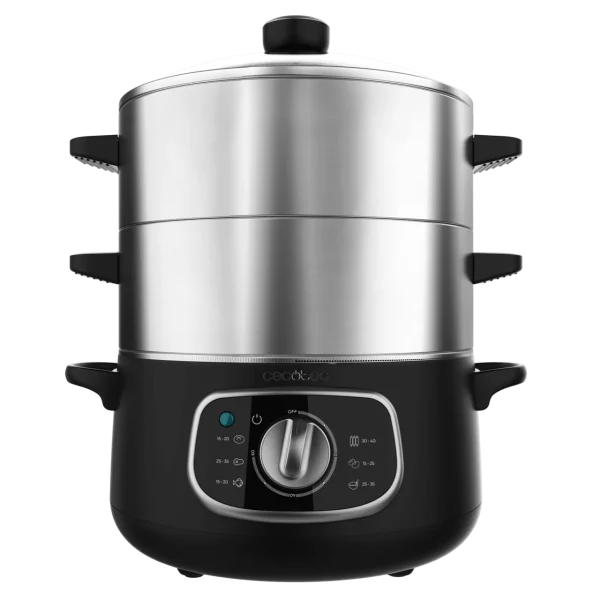 Imagen 2 Vaporera eléctrica Vapovita SteelPot de 1300 W y 10 L. Cocina saludable con 3 recipientes de acero inoxidable, temporizador y accesorios incluidos.