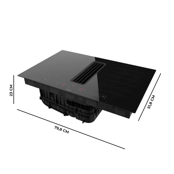 Imagen 3 Placa de inducción Cecotec Bolero Squad IH 4800 FullFlex80 con campana integrada, 7400W, succión de 630 m³/h y 2 zonas FullFlex para una cocina moderna y eficiente.
