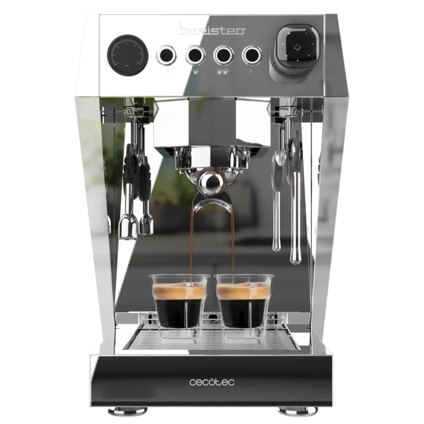 Cafetera espresso barista profesional Baristeo Brava de Cecotec con acabados en acero inoxidable y manómetro de presión frontal