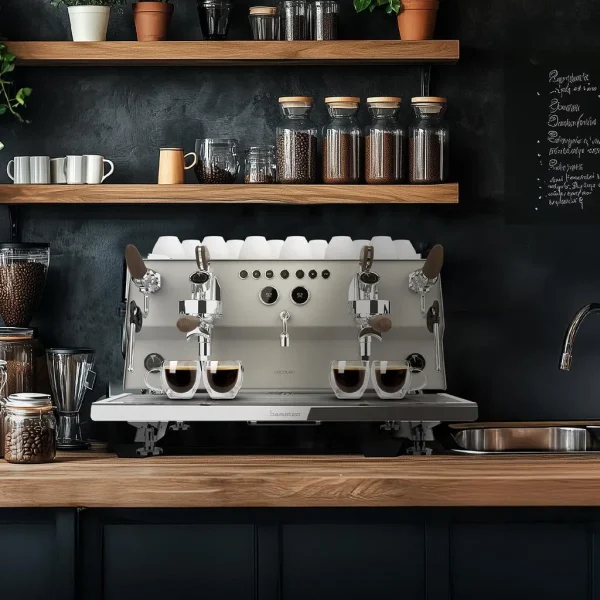 Imagen 5 Cafetera espresso barista Baristeo Gastro de 2900 W con doble Thermoblock, 20 bares de presión, molinillo integrado y manómetro PressurePro para café gourmet.
